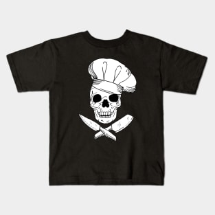 Skull Wearing Chef Hat and Crossed Kitchen Knives Kids T-Shirt